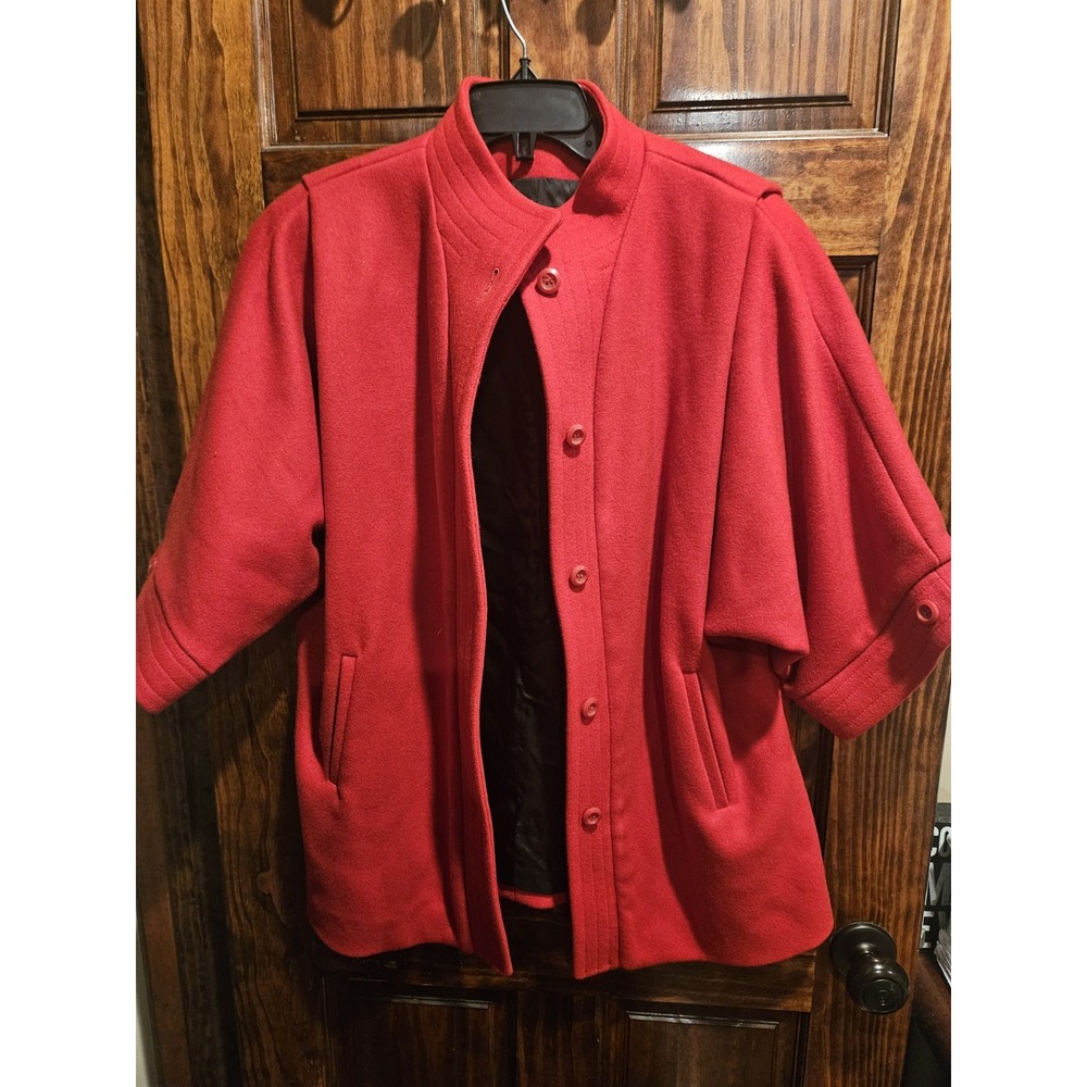 International Scene Vintage Size 12 Pure New Wool Coat Red Batwing Mob Wife